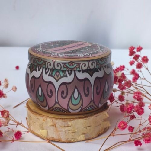 Mandala Candle - front view - handpoured vegan soy candle by Janki Candles