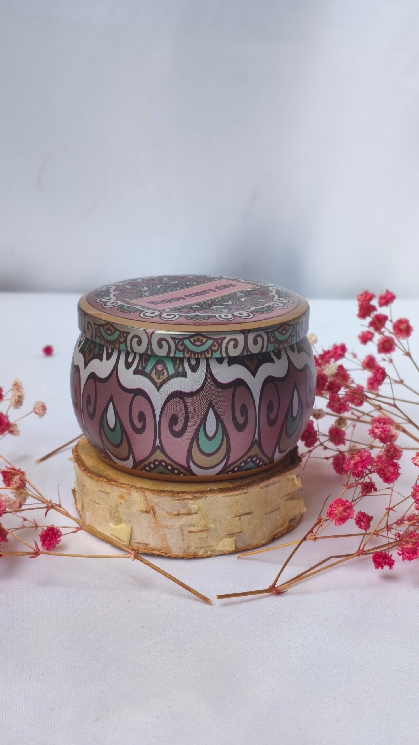 Mandala Candle - front view - handpoured vegan soy candle by Janki Candles
