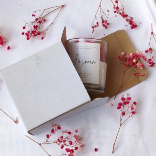 Velvet Rose Jasmine - front view - handpoured vegan soy candle by Janki Candles