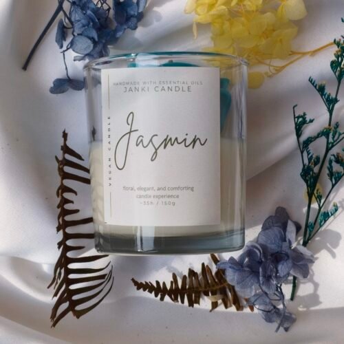Velvet Rose Petrichor - front view - handpoured vegan soy candle by Janki Candles