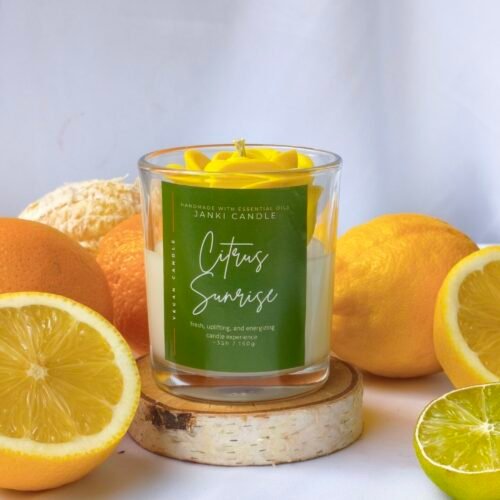 Velvet Rose Lemon - front view - handpoured vegan soy candle by Janki Candles