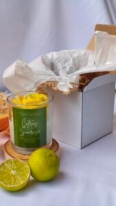 Velvet Rose Lemon - side view - handpoured vegan soy candle by Janki Candles