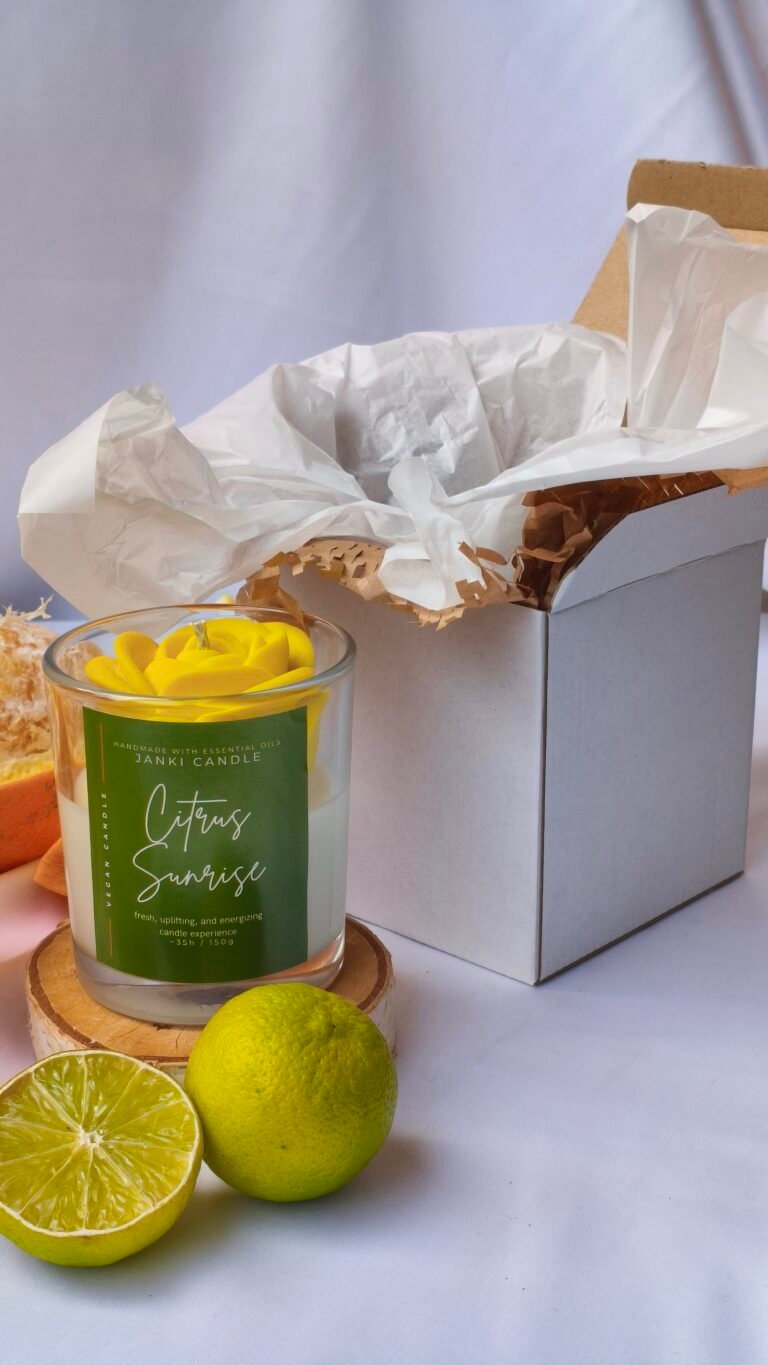 Velvet Rose Lemon - side view - handpoured vegan soy candle by Janki Candles