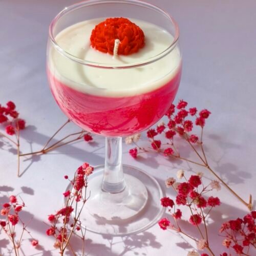 Sandalwood Cocktail Candle - front view - handpoured vegan soy candle by Janki Candles | Świeca Koktajlowa Drzewo Sandałowe - widok z przodu - ręcznie lana wegańska świeca sojowa Janki Candles